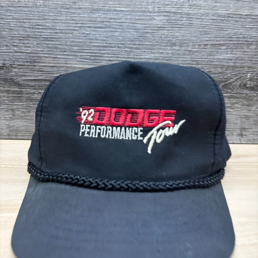 Vintage 1992 Dodge Performance Tour Hat Cap Snapback Black 90s Promo Rope Hat